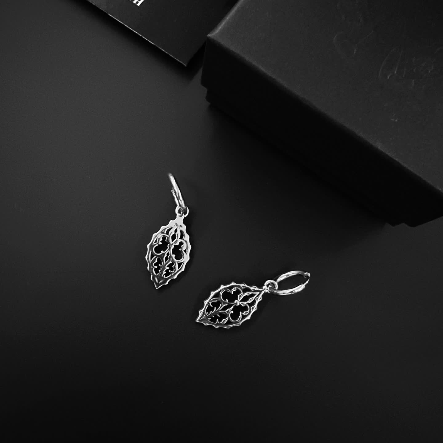 Chrome Hearts Silver Filigree Leaf Earrings